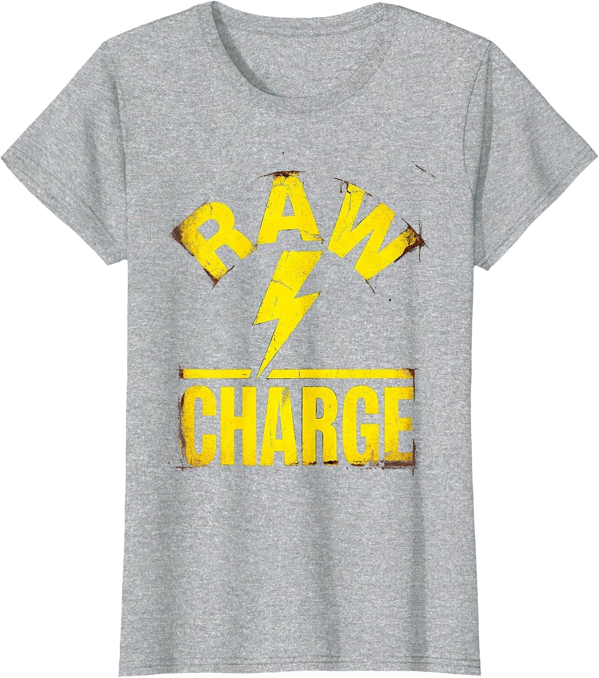 RAW CHARGE Distressed Bold Lightning Bolt Graphic Icon T-Shirt - Heather Grey