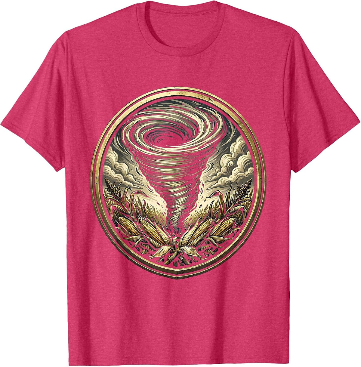 Men's Tornado Cornfield Illustration Graphic Design T-Shirt - Red Heather