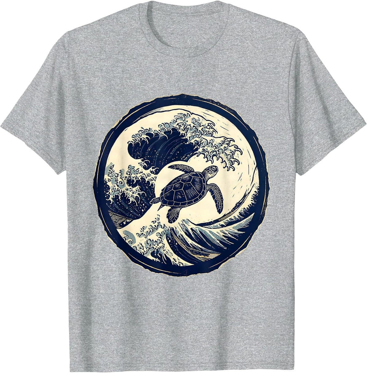 Men's Turtle Silhouette Crashing Ocean Wave Graphic T-Shirt - Heather Grey