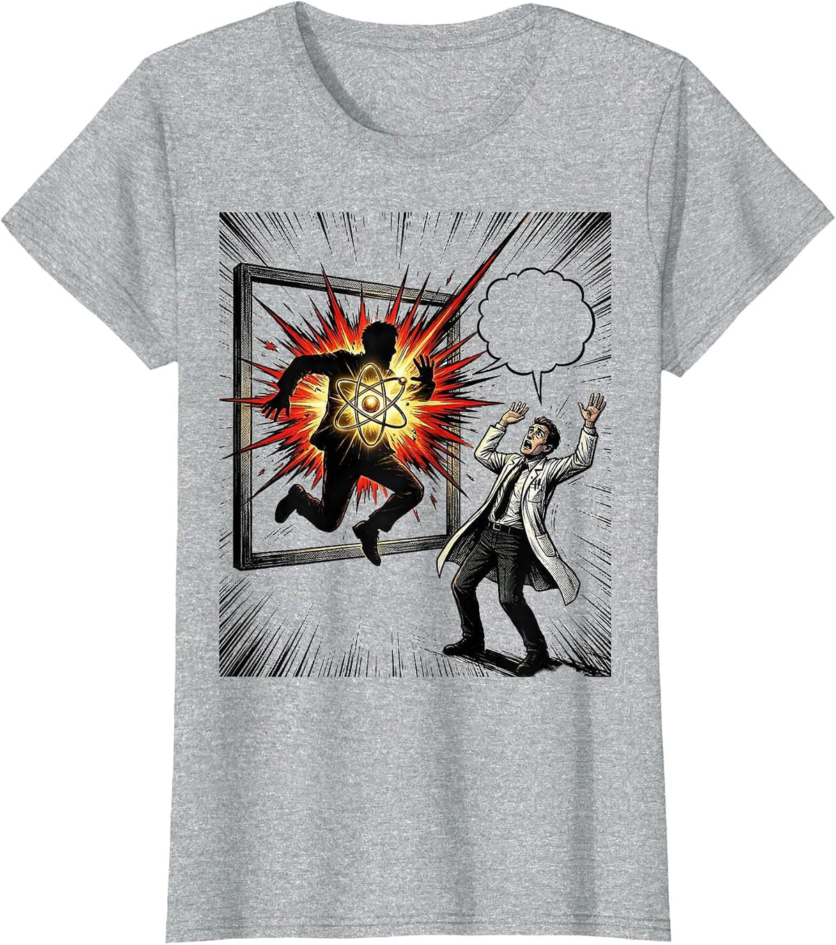 Bursting Atom Comic Book Science Nerd Humor T-Shirt - Heather Grey