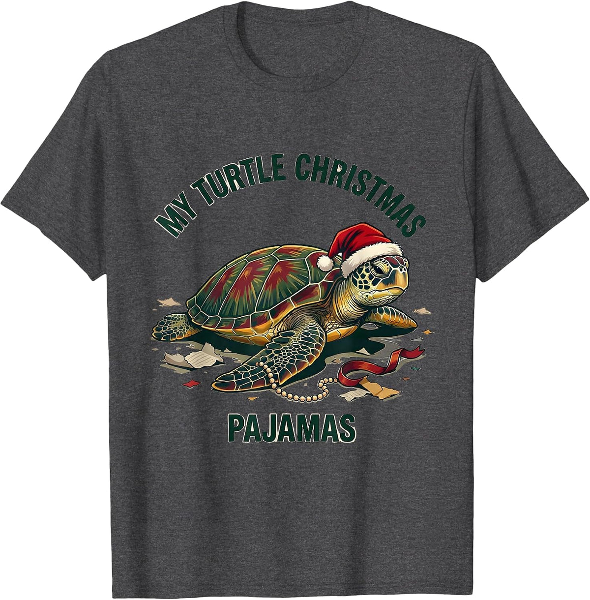 Men's My Turtle Christmas Pajamas Whimsical Holiday Sea Turtle T-Shirt - Dark Heather Grey