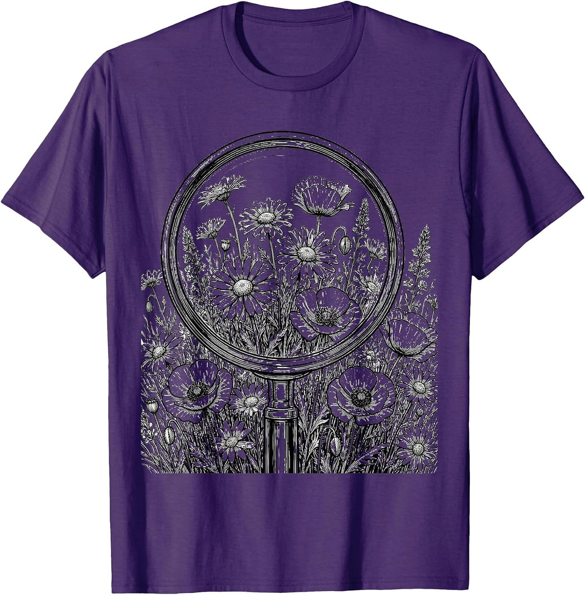 Men's School Counselor Wildflower Magnifying Glass T-Shirt - Purple