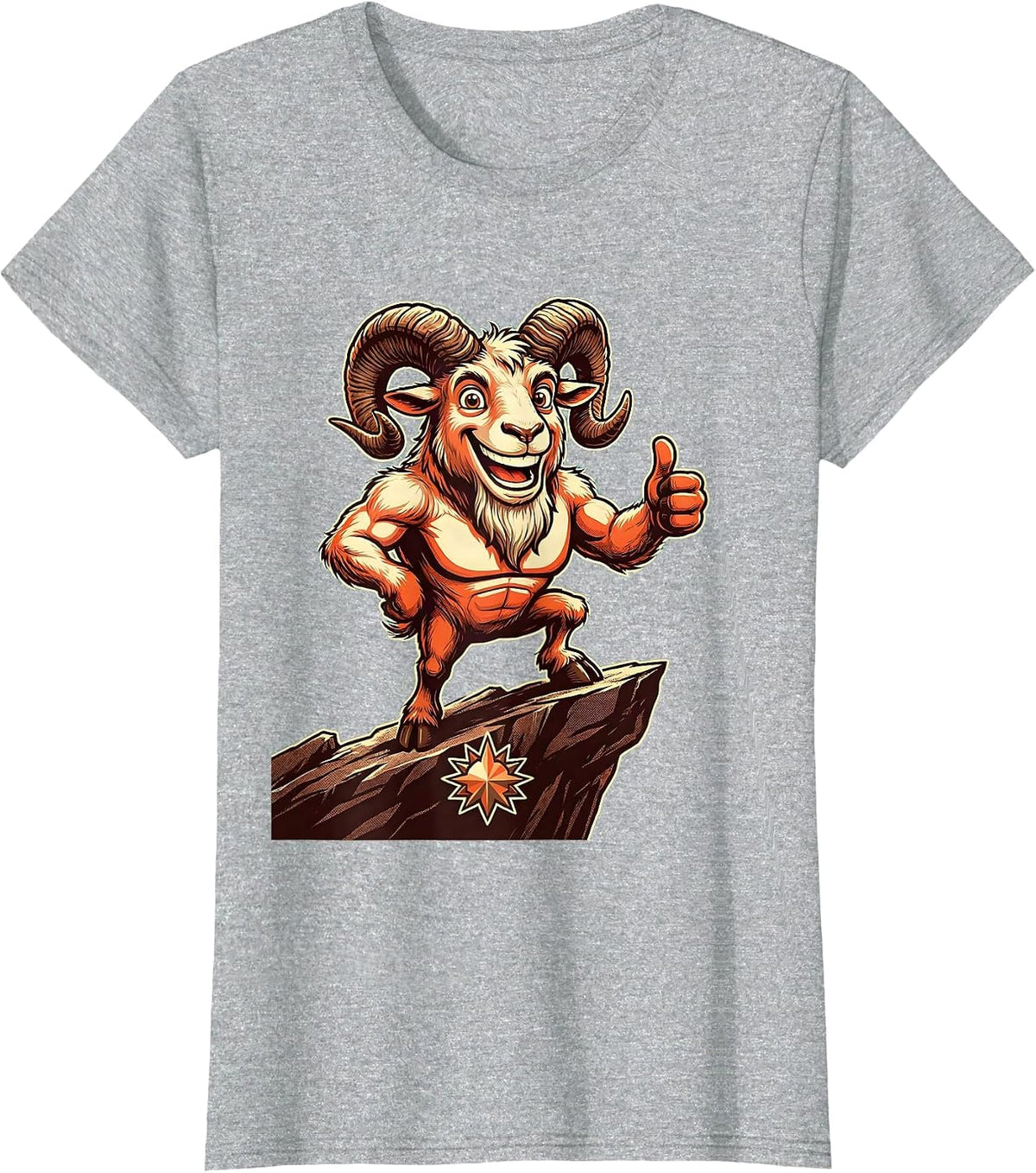 Mountain Goat Rocky Cliff Wildlife Illustration T-Shirt - Heather Grey