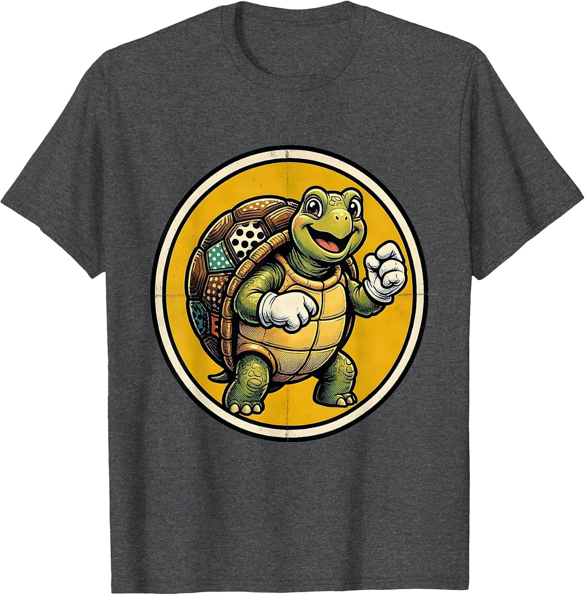 Men's Kids Polka Dot Turtle Mosaic Shell Design T-Shirt - Dark Heather Grey