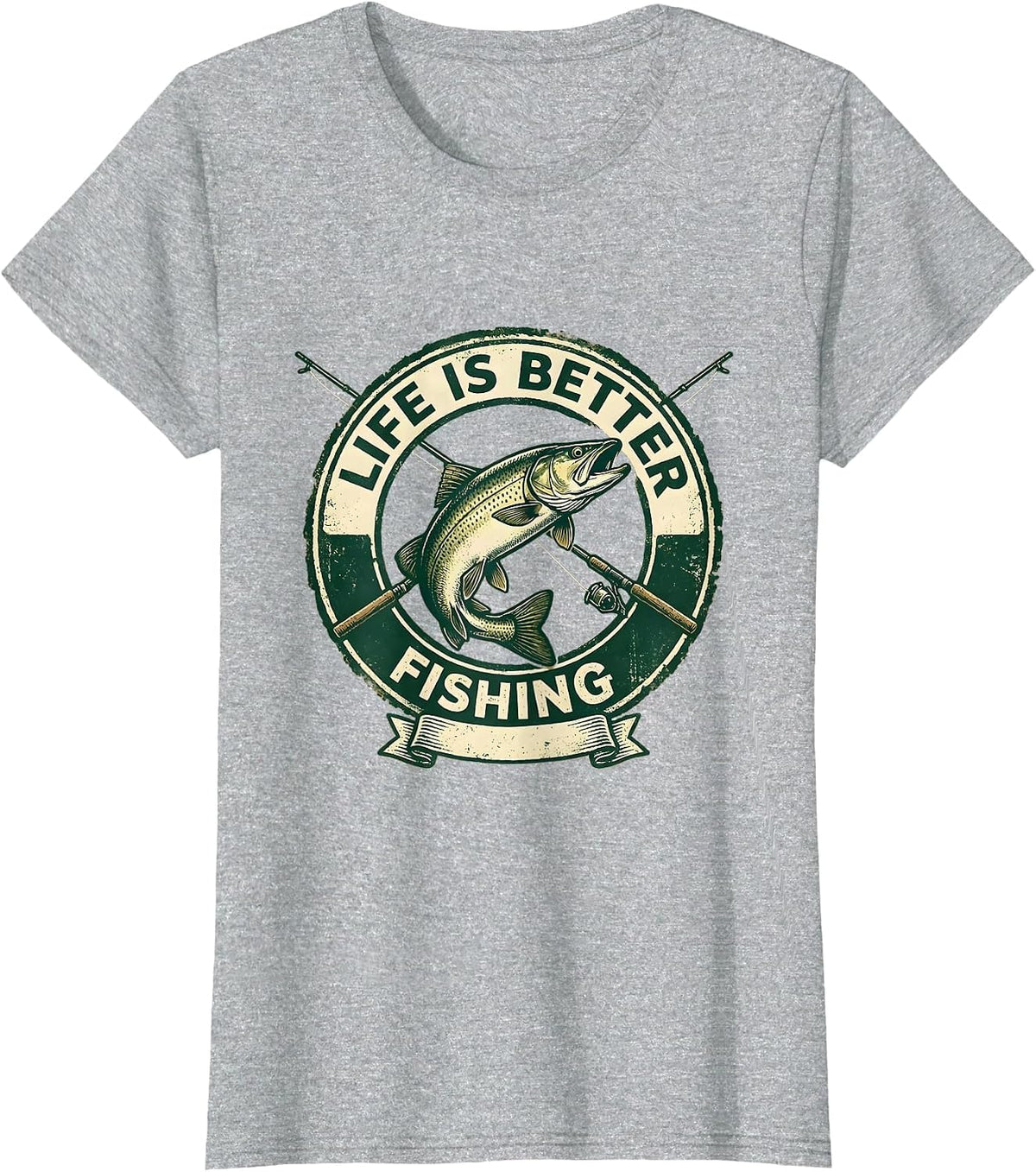 Fish Around and Find Trout Fishing Design T-Shirt - Heather Grey