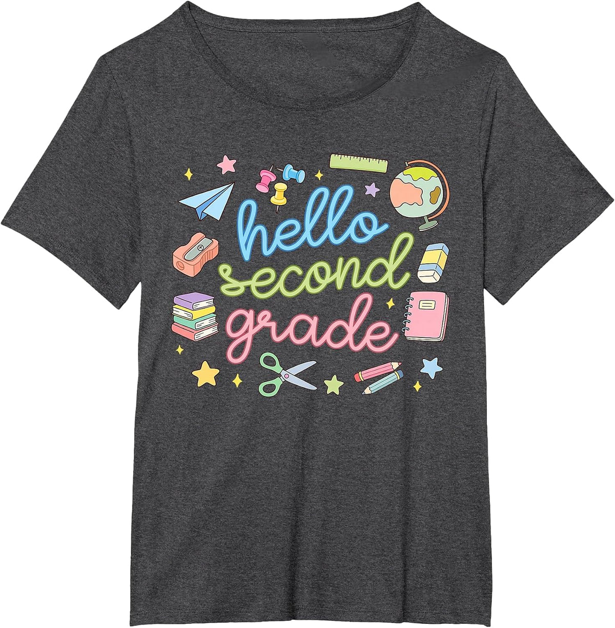 Back to School First Day Hello Second 2nd Grade Teacher Girl T-Shirt - Dark Heather Grey