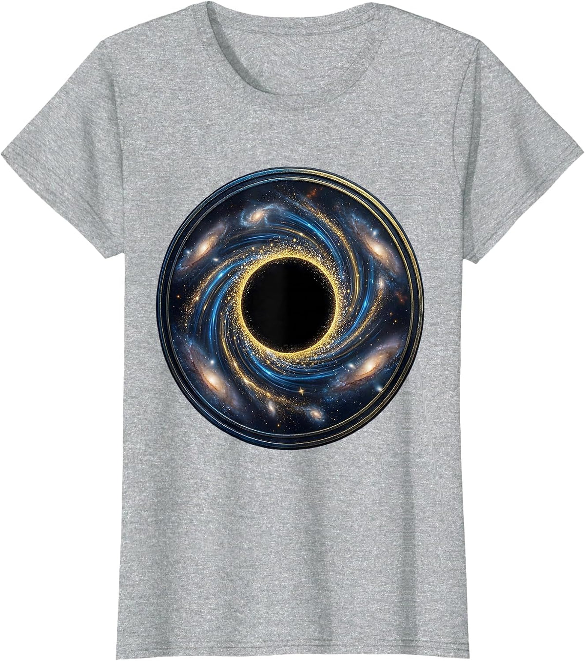 Women's Black Hole Swirling Stardust Galaxy Space Art T-Shirt - Heather Grey