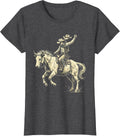 Women's Cowgirl Riding Bucking Bronco Rodeo Illustration T-Shirt - Dark Heather Grey