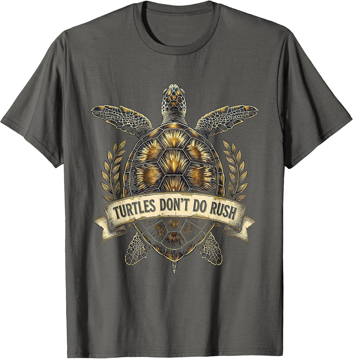 Turtles Don't Do Rush Laid-Back Turtle Design T-Shirt - Asphalt Grey