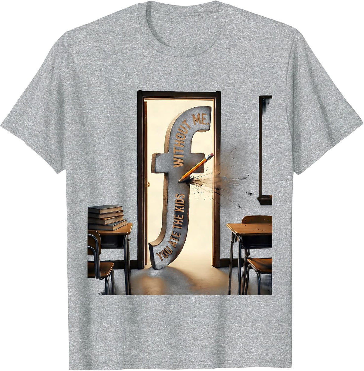 Men's Without Me You Ate The Kids Funny Grammar Teacher Humor T-Shirt - Heather Grey