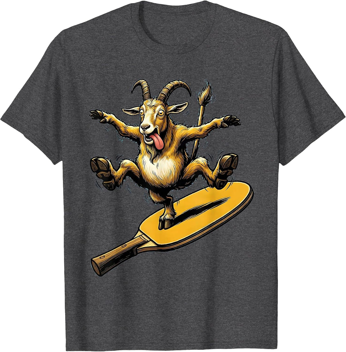Mountain Goat Pickleball Paddle Balancing Act T-Shirt - Dark Heather Grey