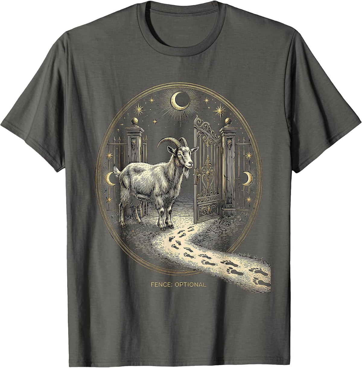 Fence Optional Mystic Celestial Goat Owner Farmer Humor T-Shirt - Asphalt Grey