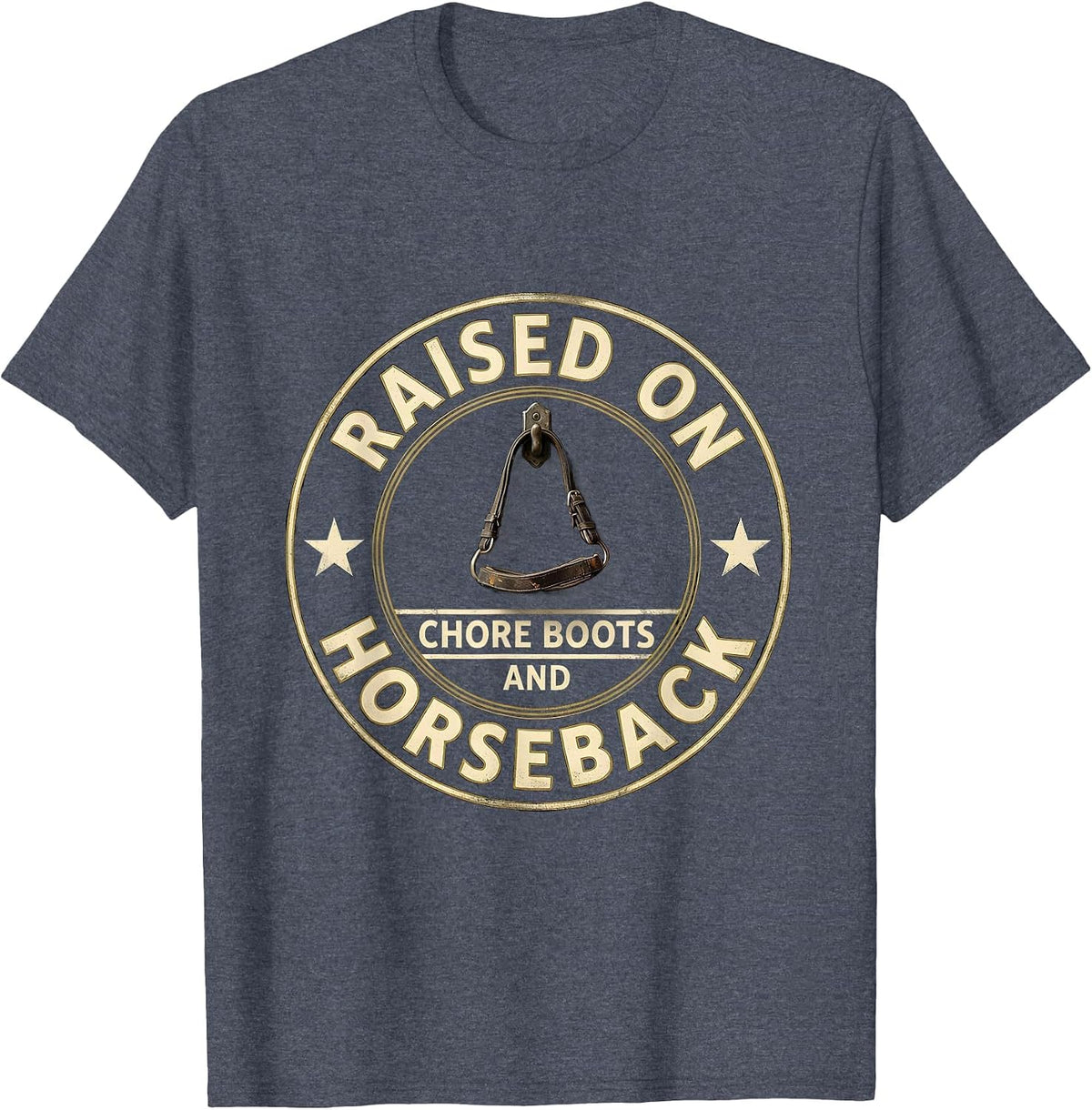 Raised On Chore Boots And Horseback Western Cowgirl Rodeo T-Shirt - Heather Blue