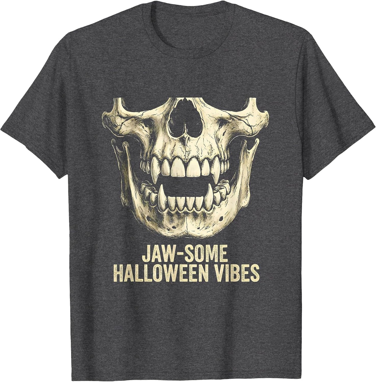 Jaw-some Halloween Vibes Dental Jaw Bone Design T-Shirt - Dark Heather Grey