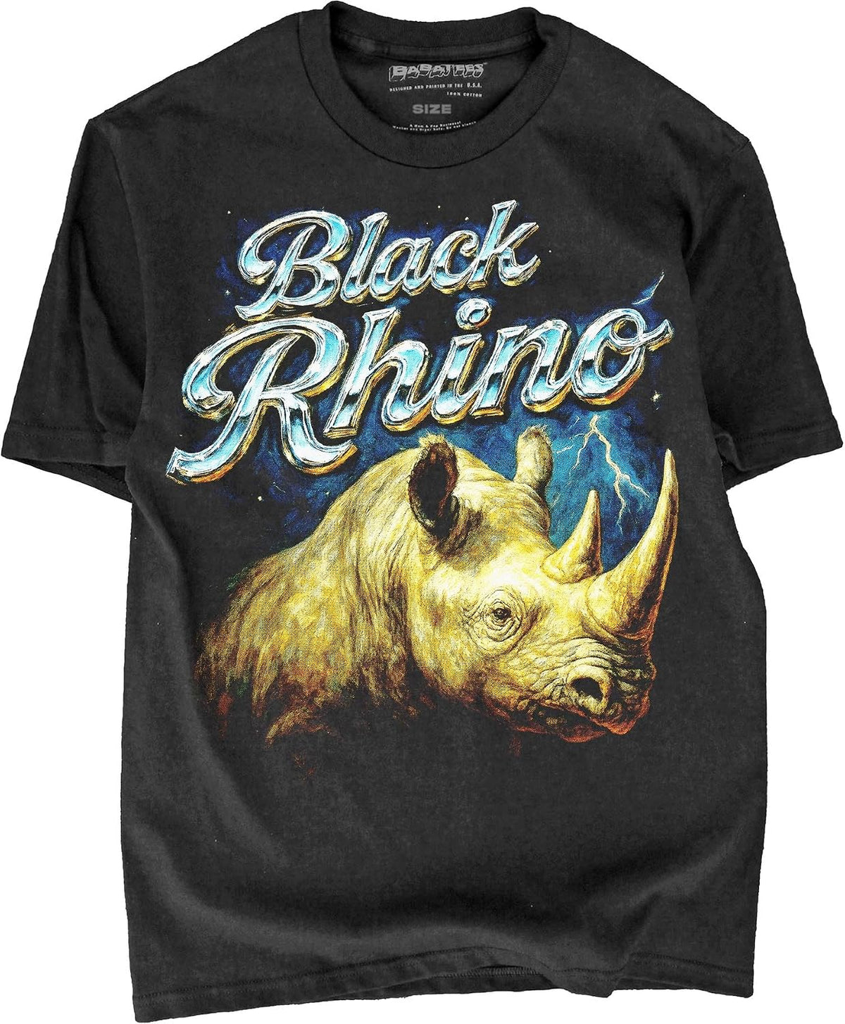 Heavy Metal 80s Animal Black Tshirt - 100% Cotton - for Men & Women - Black Rhino