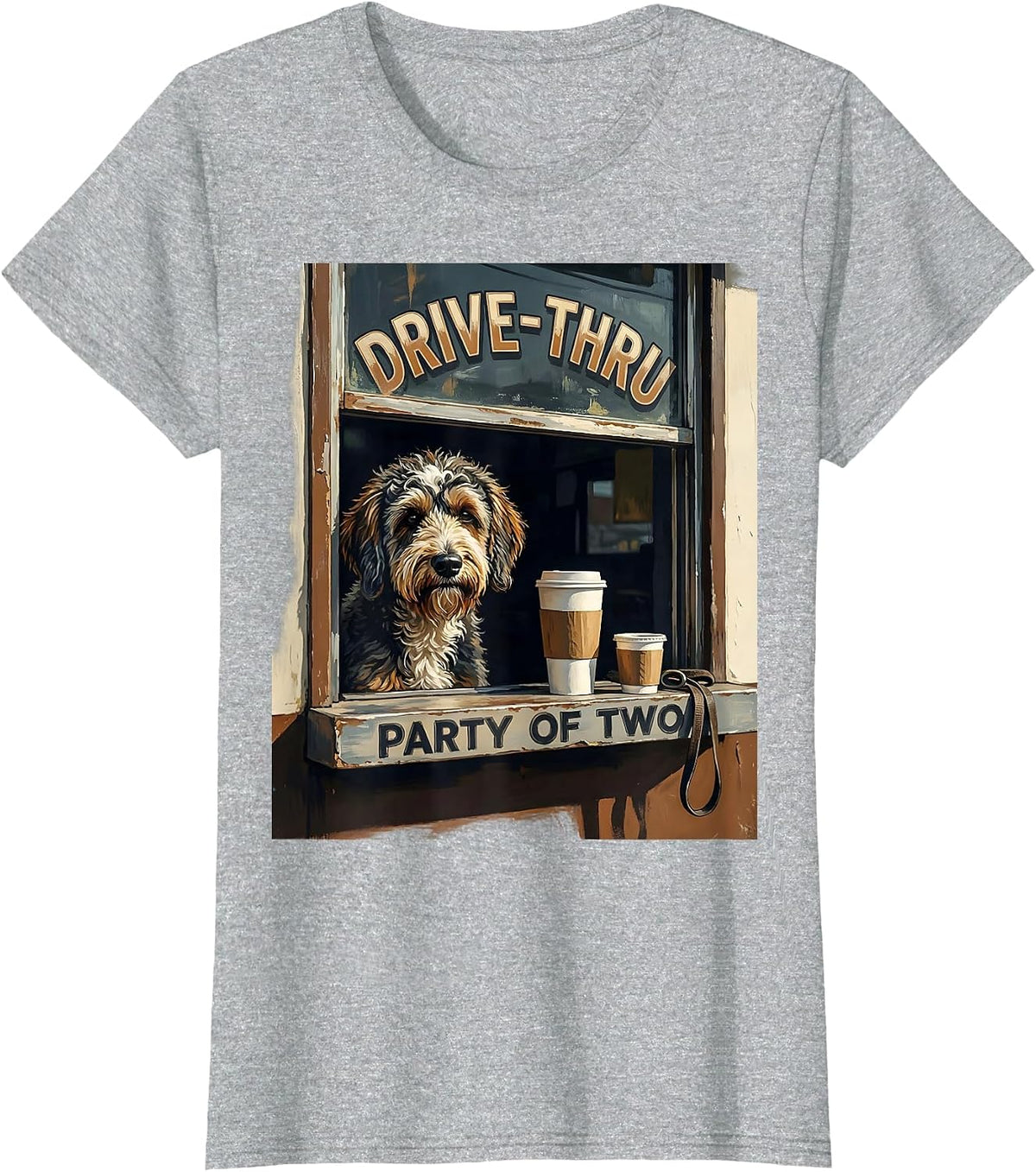 Women's Drive-Thru Party Of Two Funny Bernedoodle Coffee Lover Gift T-Shirt - Heather Grey