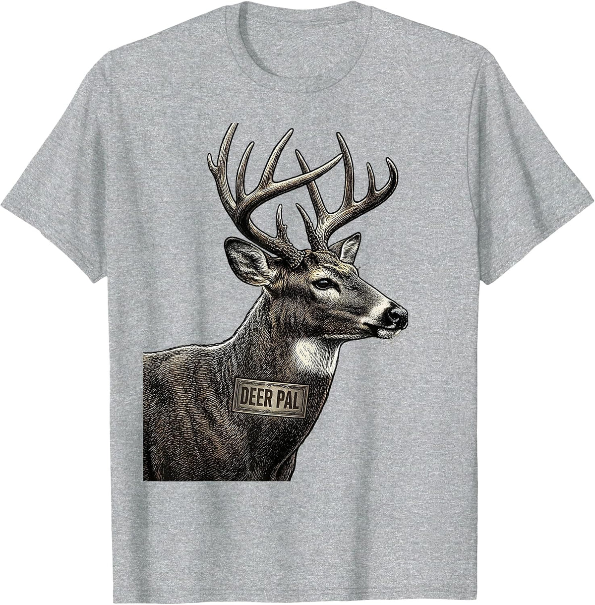 Men's Deer Pal Crosshatch Etching Youth Hunting Family Humor Camo T-Shirt - Heather Grey