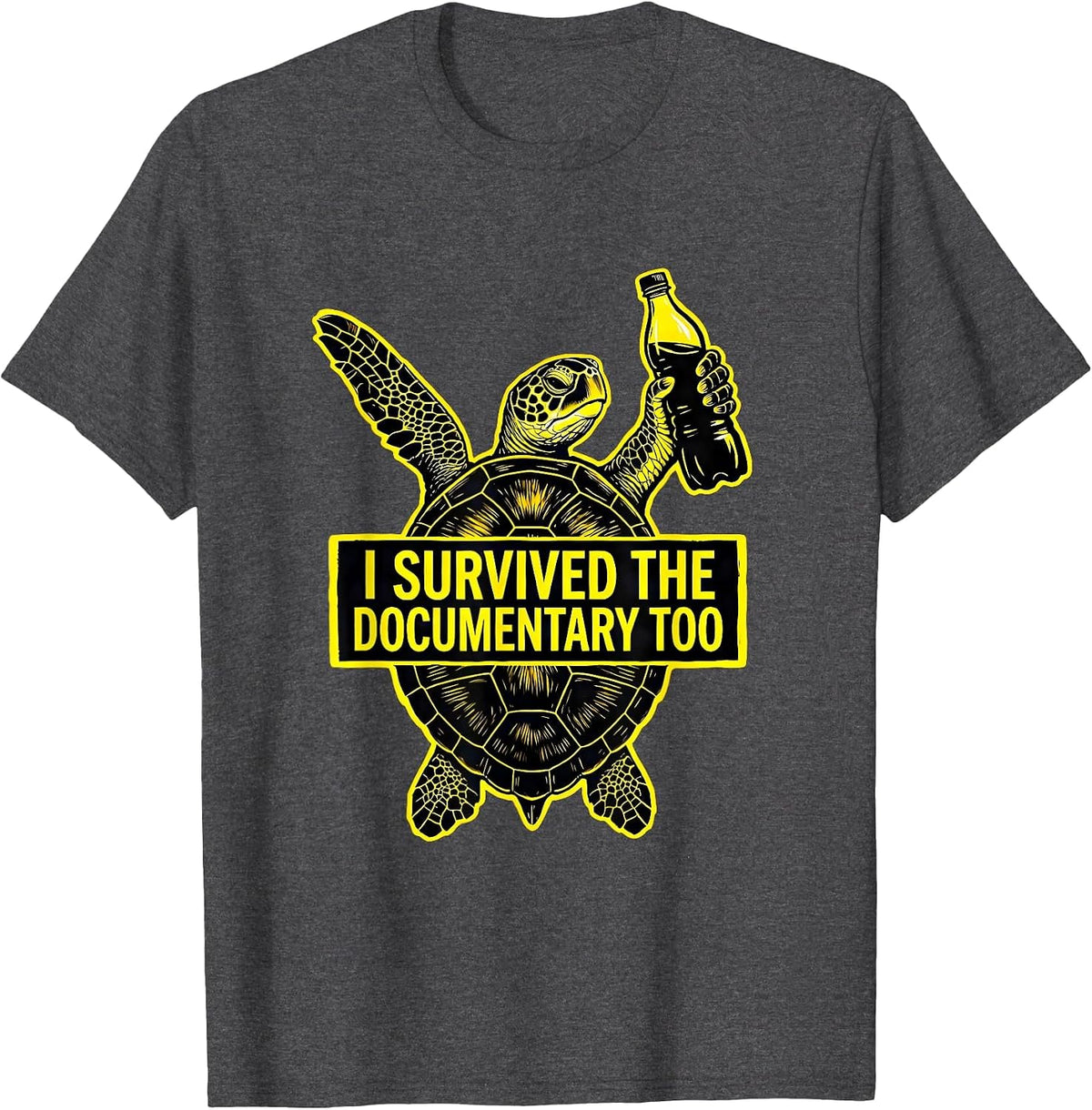 I Survived The Documentary Too Funny Sea Turtle Ocean Animal T-Shirt - Dark Heather Grey