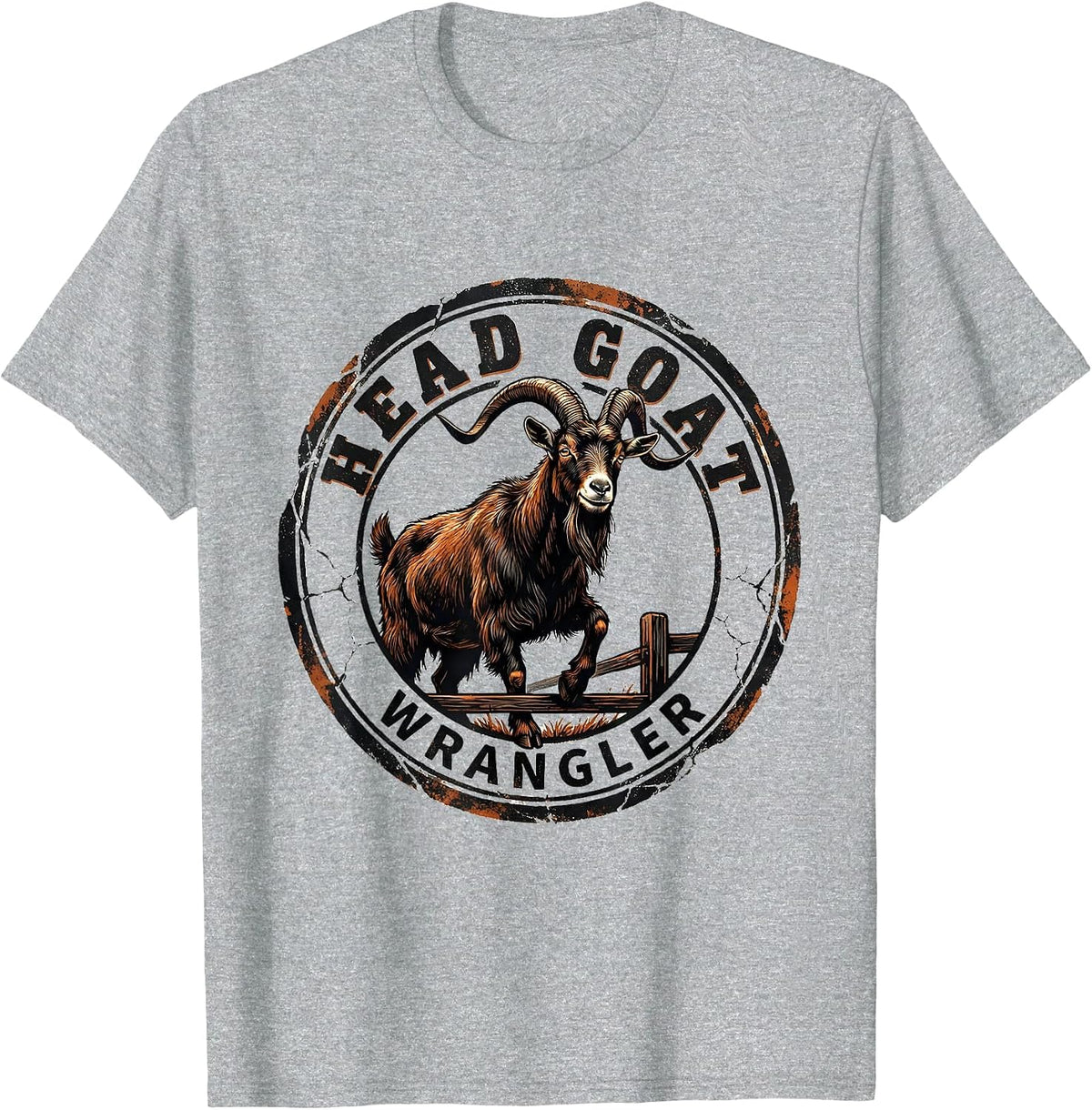 Men's Head Goat Wrangler Distressed Funny Goat Lover Farm Humor T-Shirt - Heather Grey