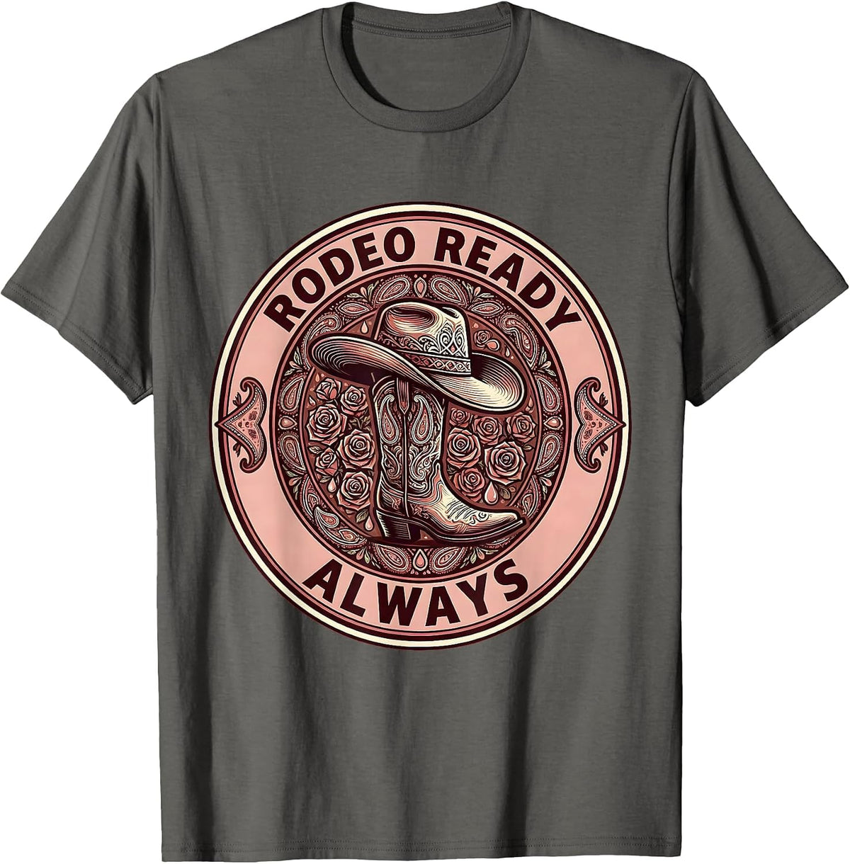 Rodeo Ready Always Western Cowgirl Design T-Shirt - Asphalt Grey