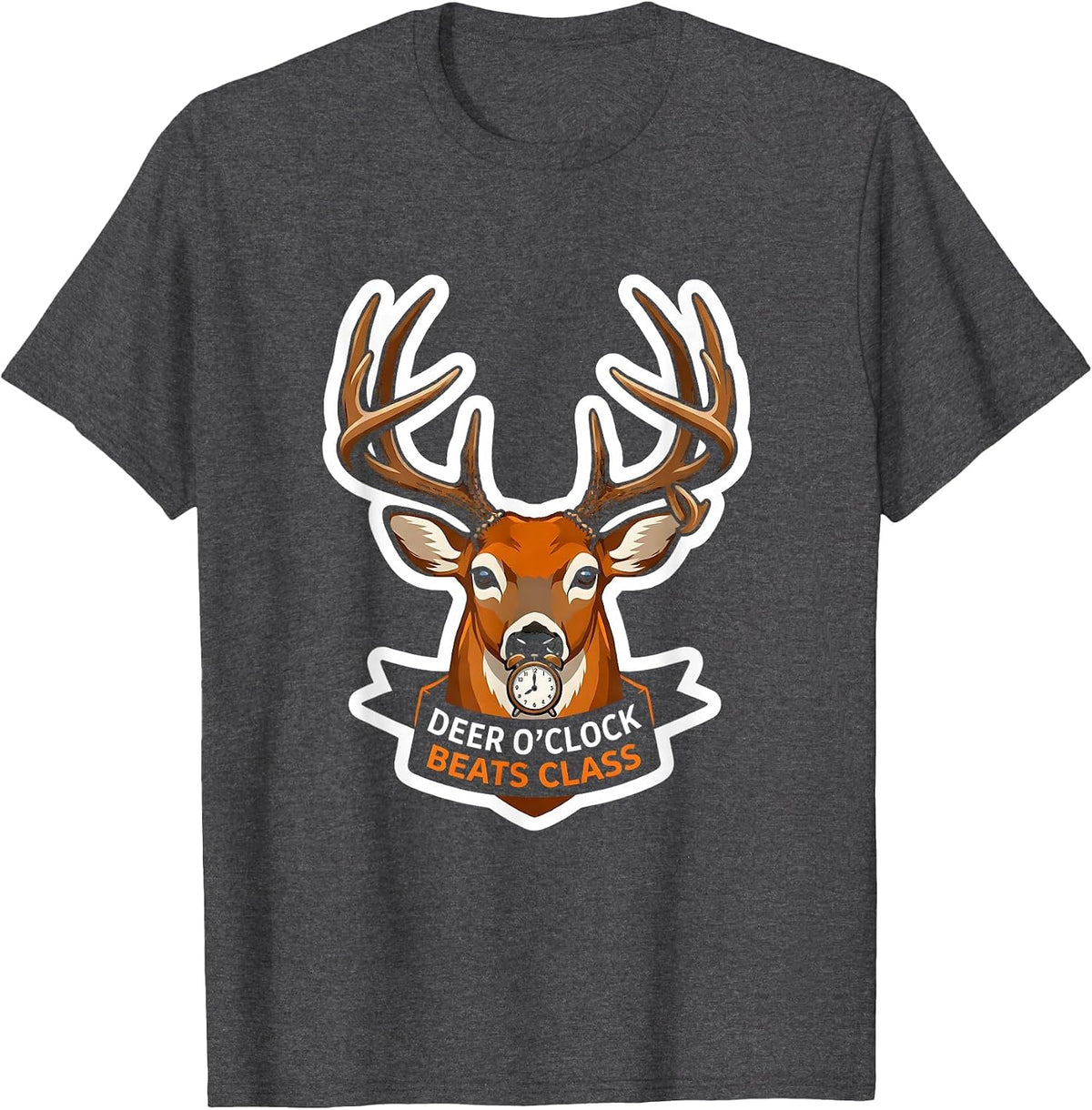 Deer O'Clock Beats Class Funny Hunting Dad Humor T-Shirt - Dark Heather Grey