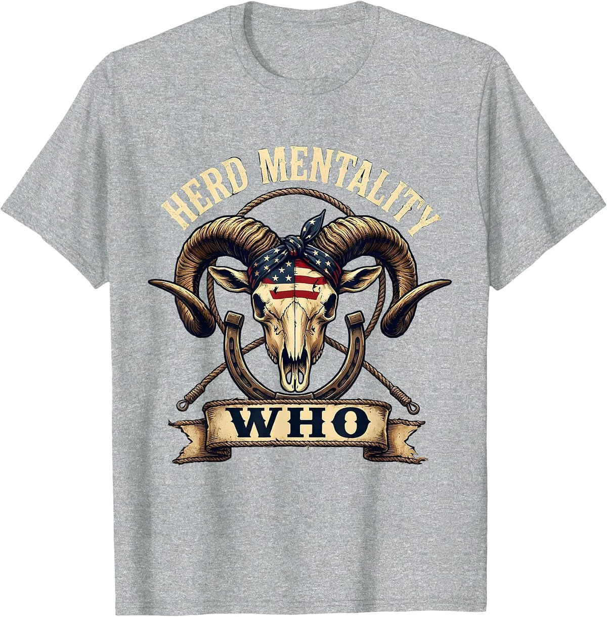 Men's Herd Mentality Who Funny Goat Design T-Shirt - Heather Grey