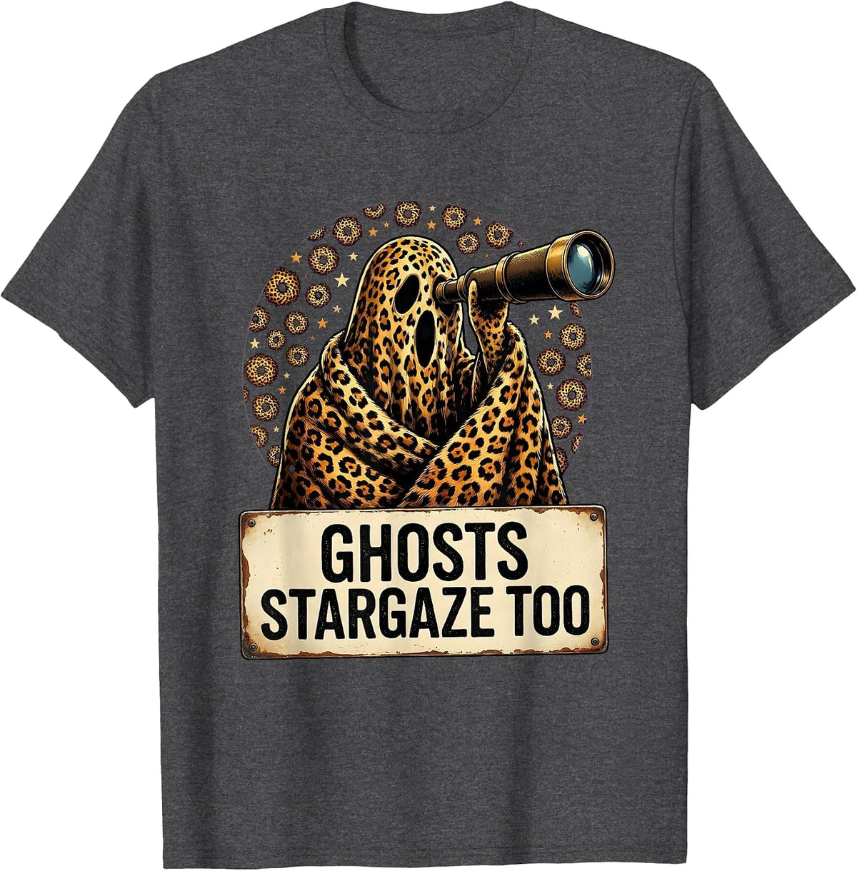 Men's Ghosts Stargaze Too Halloween Telescope Design T-Shirt - Dark Heather Grey