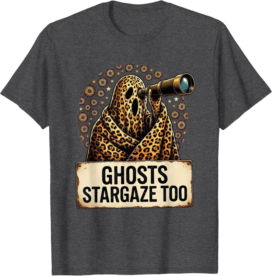 Men's Ghosts Stargaze Too Halloween Telescope Design T-Shirt - Dark Heather Grey