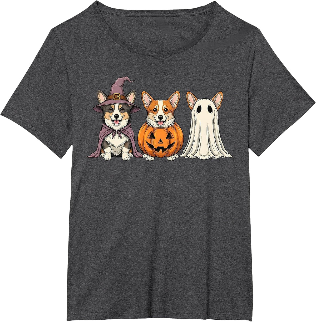 Spooky Ghost Corgi Pumpkin Halloween Dog Lover T-Shirt - Dark Heather Grey