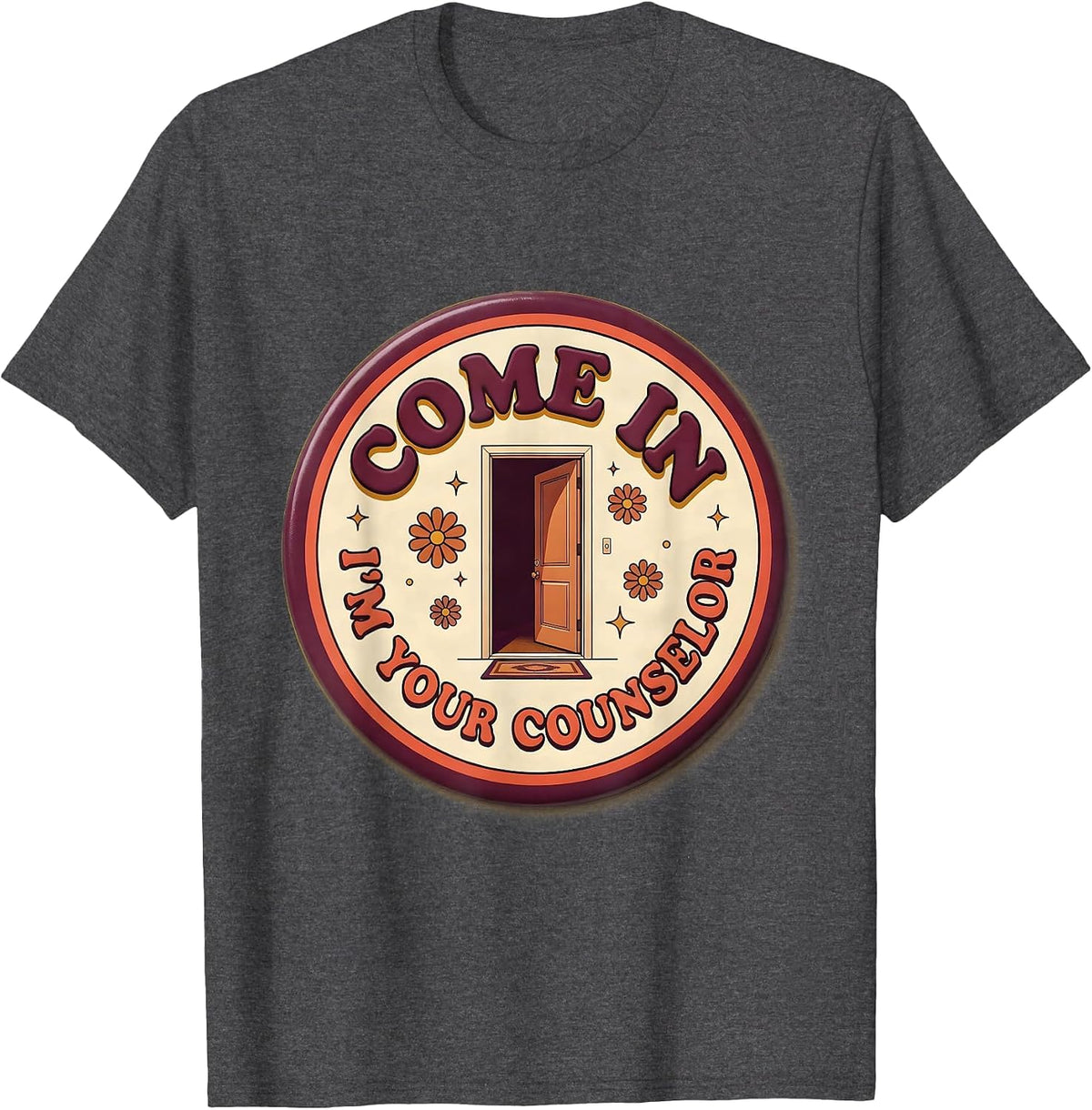 Men's Come In, I'm Your Counselor Groovy Retro School Counselor T-Shirt - Dark Heather Grey