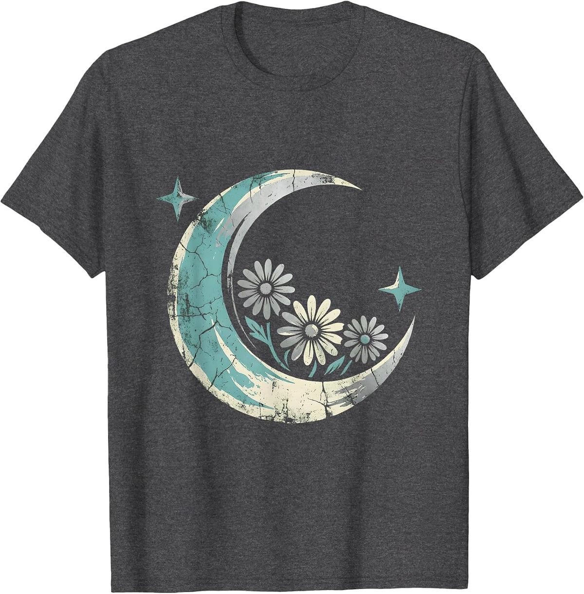 Turquoise Horseshoe Wildflowers Western Cowgirl Design T-Shirt - Dark Heather Grey