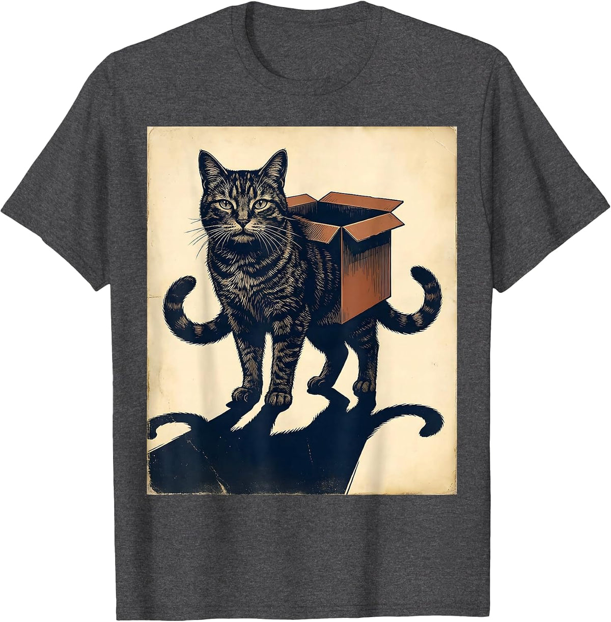 Men's Schrödinger's Cat Vintage Science Enthusiast Humor T-Shirt - Dark Heather Grey