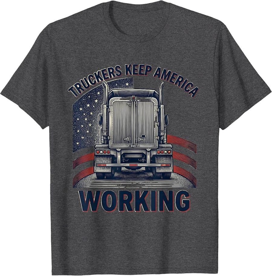 Men's Truckers Keep America Working Patriotic Semi Truck Driver T-Shirt - Dark Heather Grey