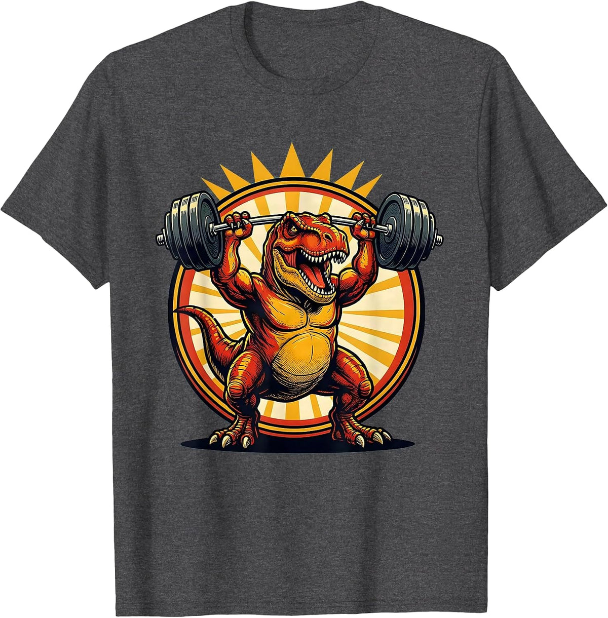 Men's Dinosaur Lifting Tiny Weights Funny Gym Design T-Shirt - Dark Heather Grey