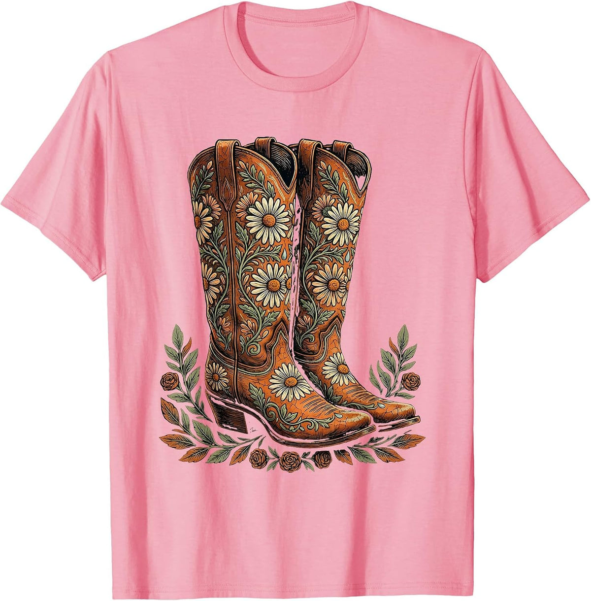 Men's Crossed Cowgirl Boots Rodeo Western Design T-Shirt - Pink