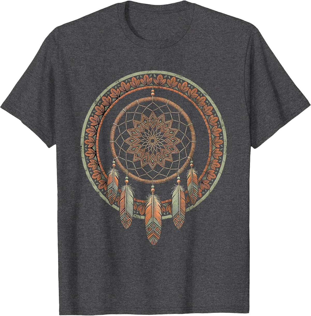Men's Dreamcatcher Turquoise Beads Western Boho Design T-Shirt - Dark Heather Grey