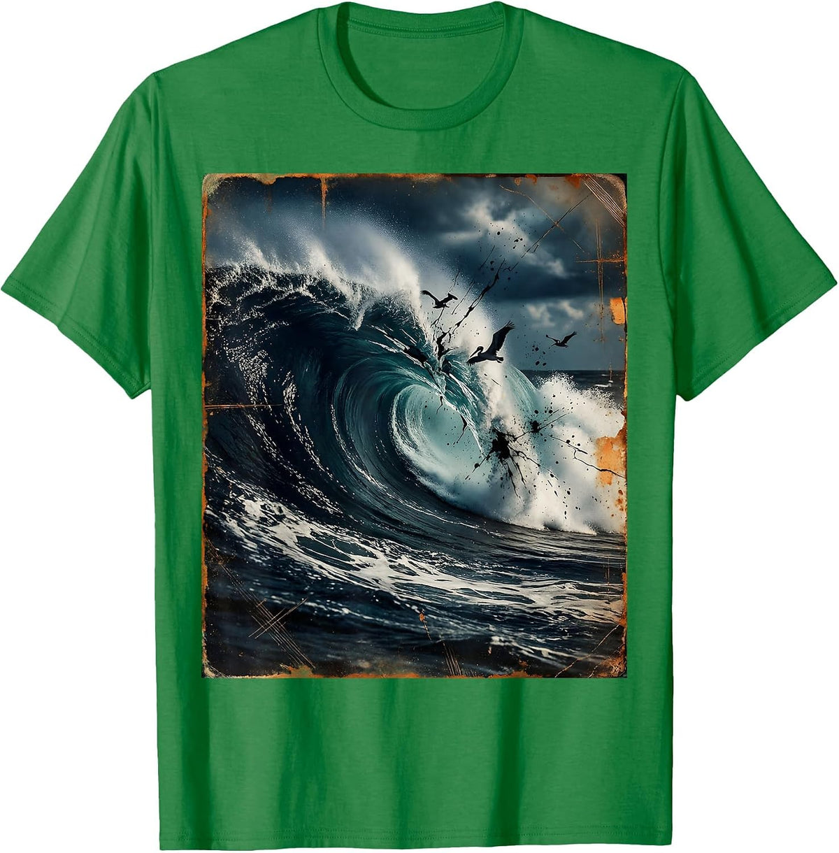 Men's Gulf of America Storm Surge Coastline Illustration T-Shirt - Kelly Green