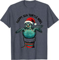 Happy Sea Turtle Noel Cartoon Sea Turtle Lover Christmas T-Shirt - Heather Blue