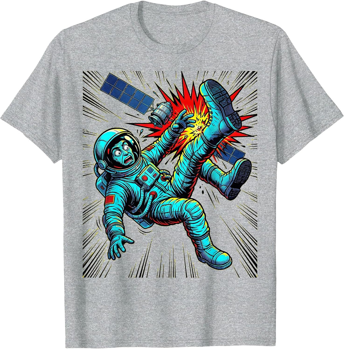 Men's Derpy Astronaut Floating Boot-First Into Satellite T-Shirt - Heather Grey