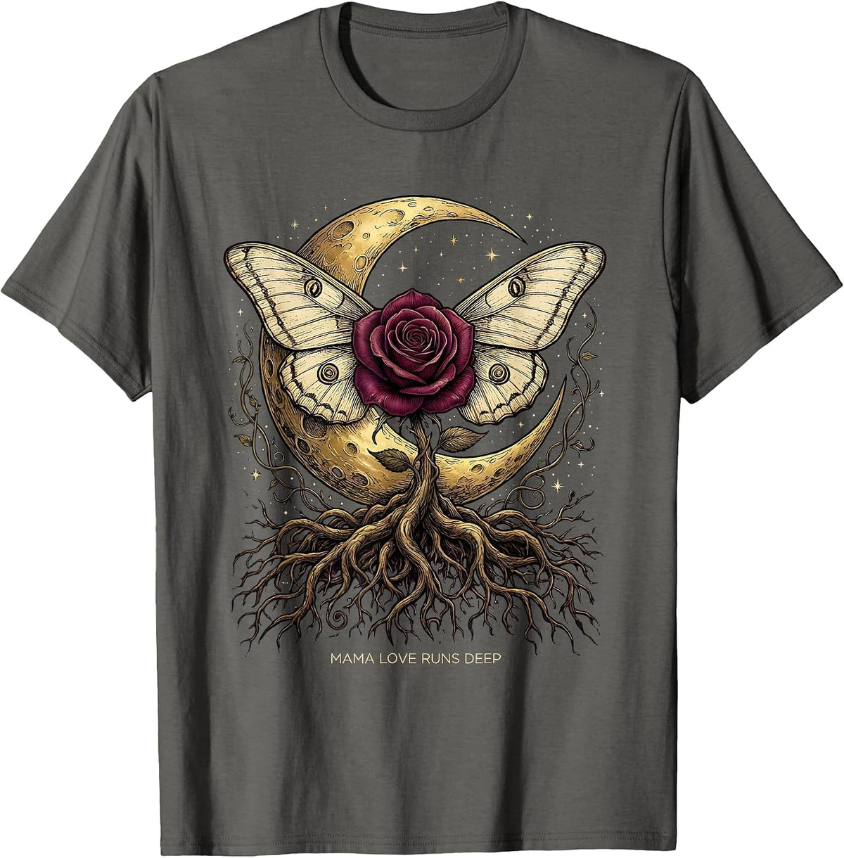 Mama Love Runs Deep Heartfelt Mom Design T-Shirt - Asphalt Grey