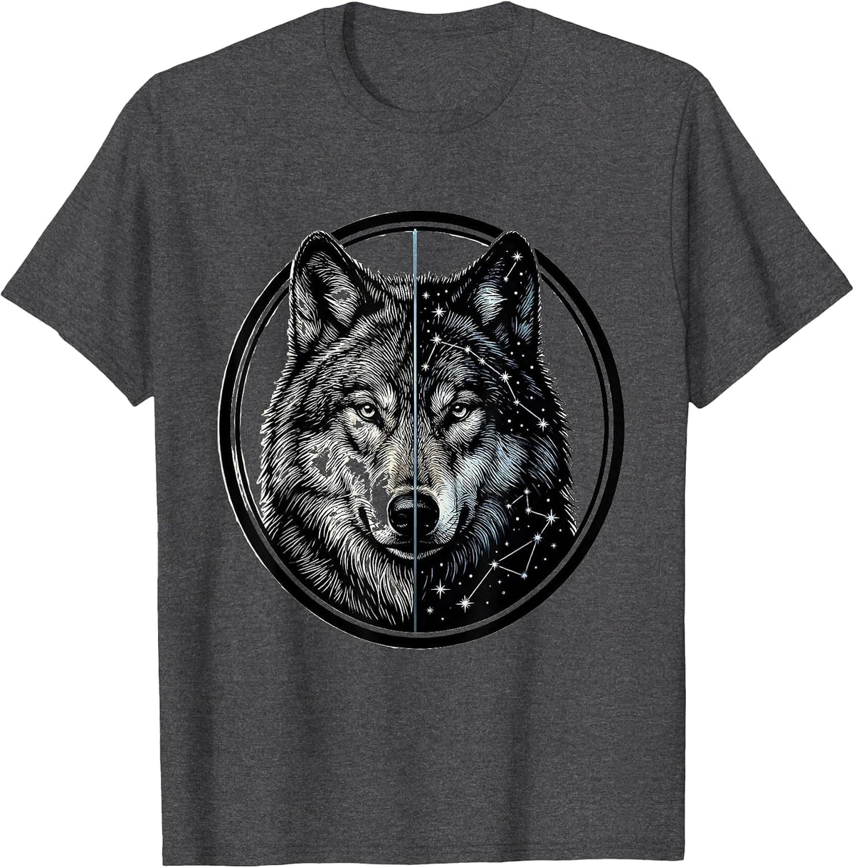 Wolf Constellation Star Map Portrait Graphic T-Shirt - Dark Heather Grey