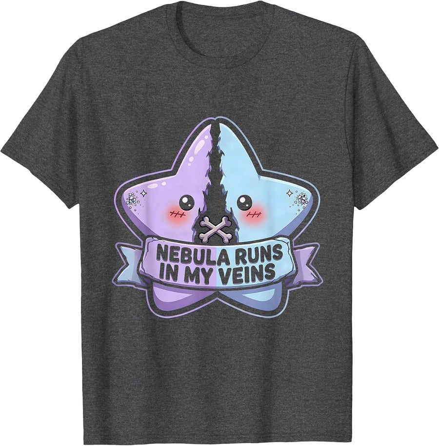 Men's Nebula Runs In My Veins Galaxy Space Design T-Shirt - Dark Heather Grey