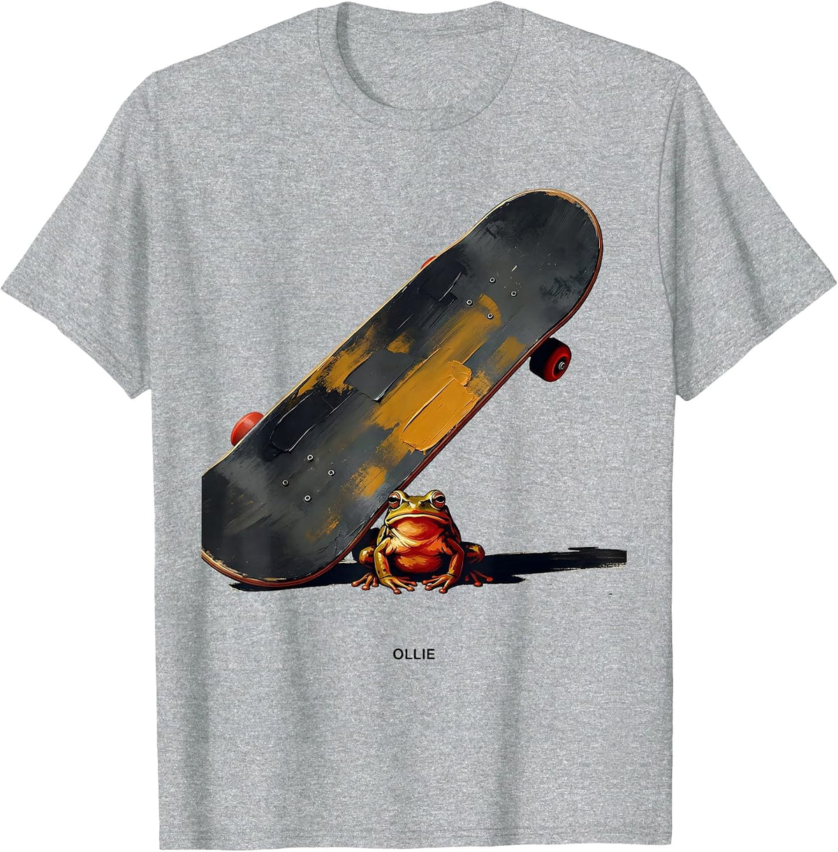 Men's Ollie Grumpy Frog Skateboard Funny Japanese Streetwear T-Shirt - Heather Grey