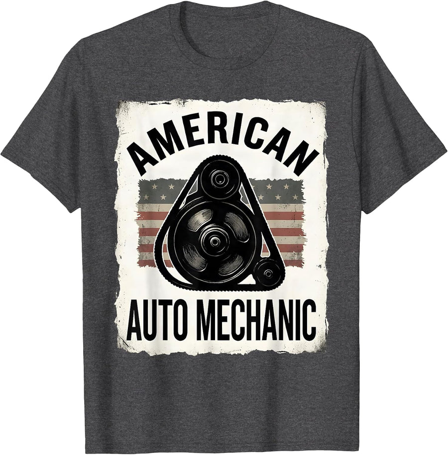 Men's American Auto Mechanic Patriotic Mechanic Gift for Tradesmen T-Shirt - Dark Heather Grey
