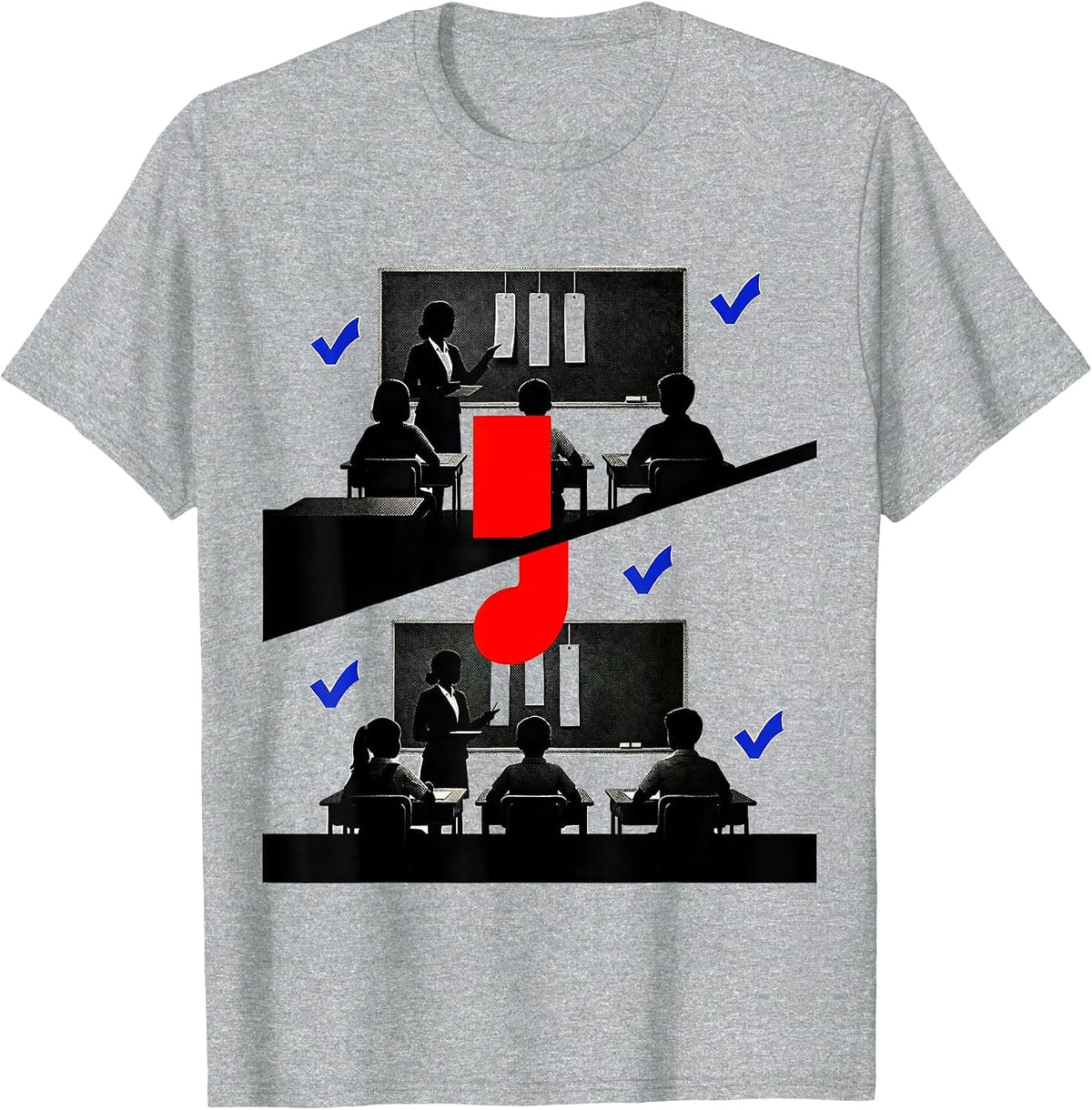 Men's Stacked Classroom Comma Hinge Funny Grammar Teacher Humor T-Shirt - Heather Grey