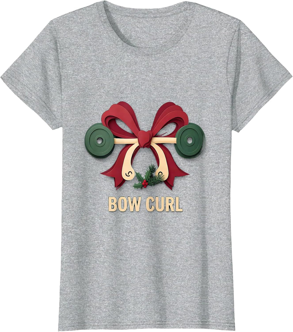 Women's Bow Curl Funny Christmas Gym Workout Fitness Gift T-Shirt - Heather Grey