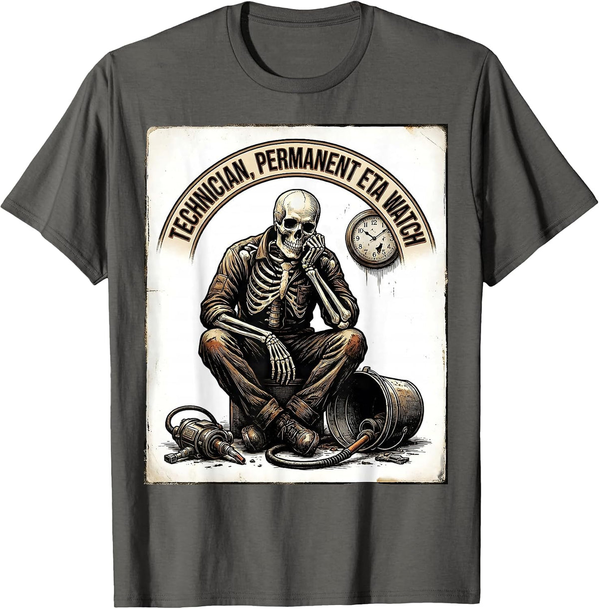 Men's Technician Permanent ETA Watch Funny Mechanic Skeleton Auto T-Shirt - Asphalt Grey