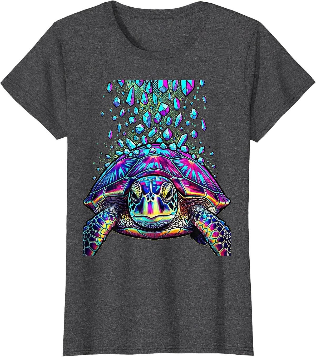 Women's Sea Turtle Salty Ocean Salt Crystal Graphic T-Shirt - Dark Heather Grey