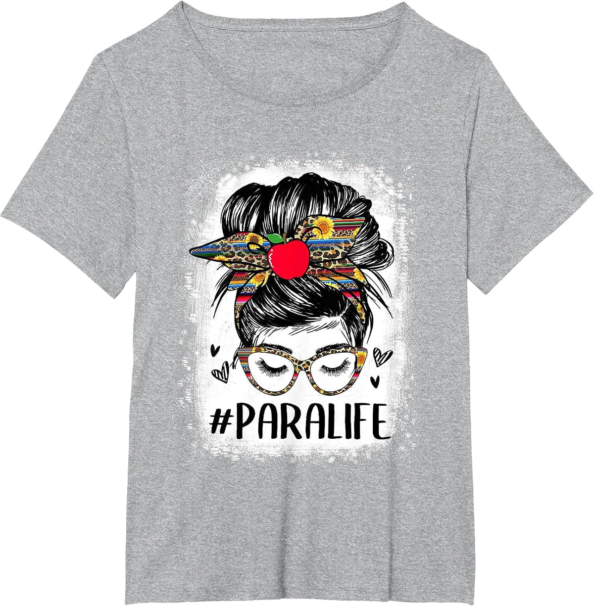 Bleached Teacher para Life Paraprofessional Cute Messy Bun T-Shirt - Heather Grey