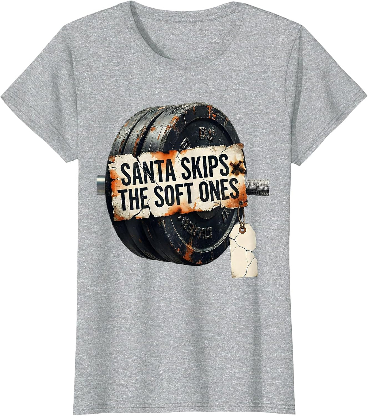 Santa Skips The Soft Ones Distressed Funny Christmas Gym T-Shirt - Heather Grey